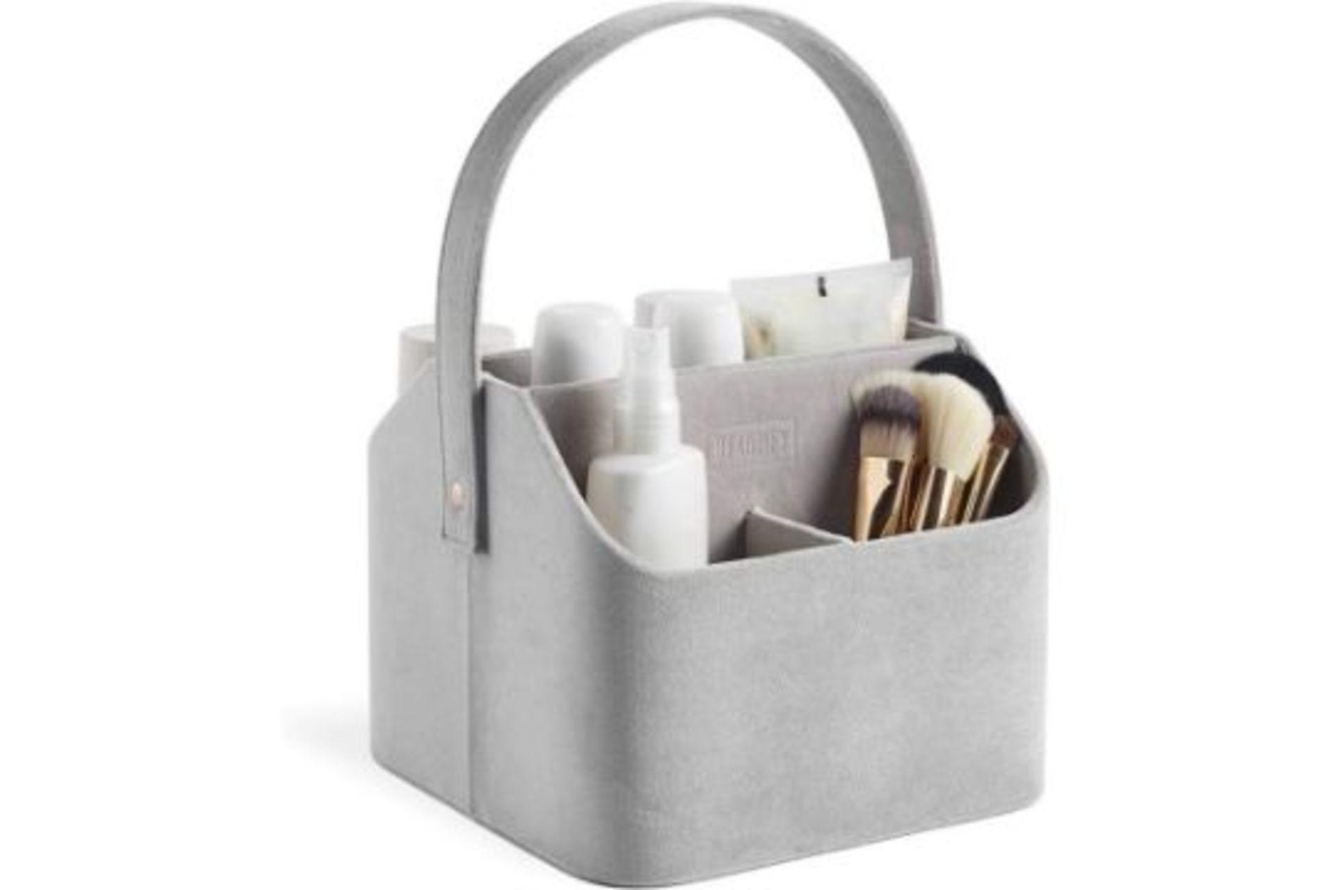 Beautify Makeup Organiser, Grey Velvet Bathroom Organiser w/ 5 Compartments, Adjustable Handle,