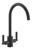 STREAME BY ABODE BROLLE SWAN DUAL-LEVER MONO MIXER KITCHEN TAP MATT BLACK (248JM) - R14.4.