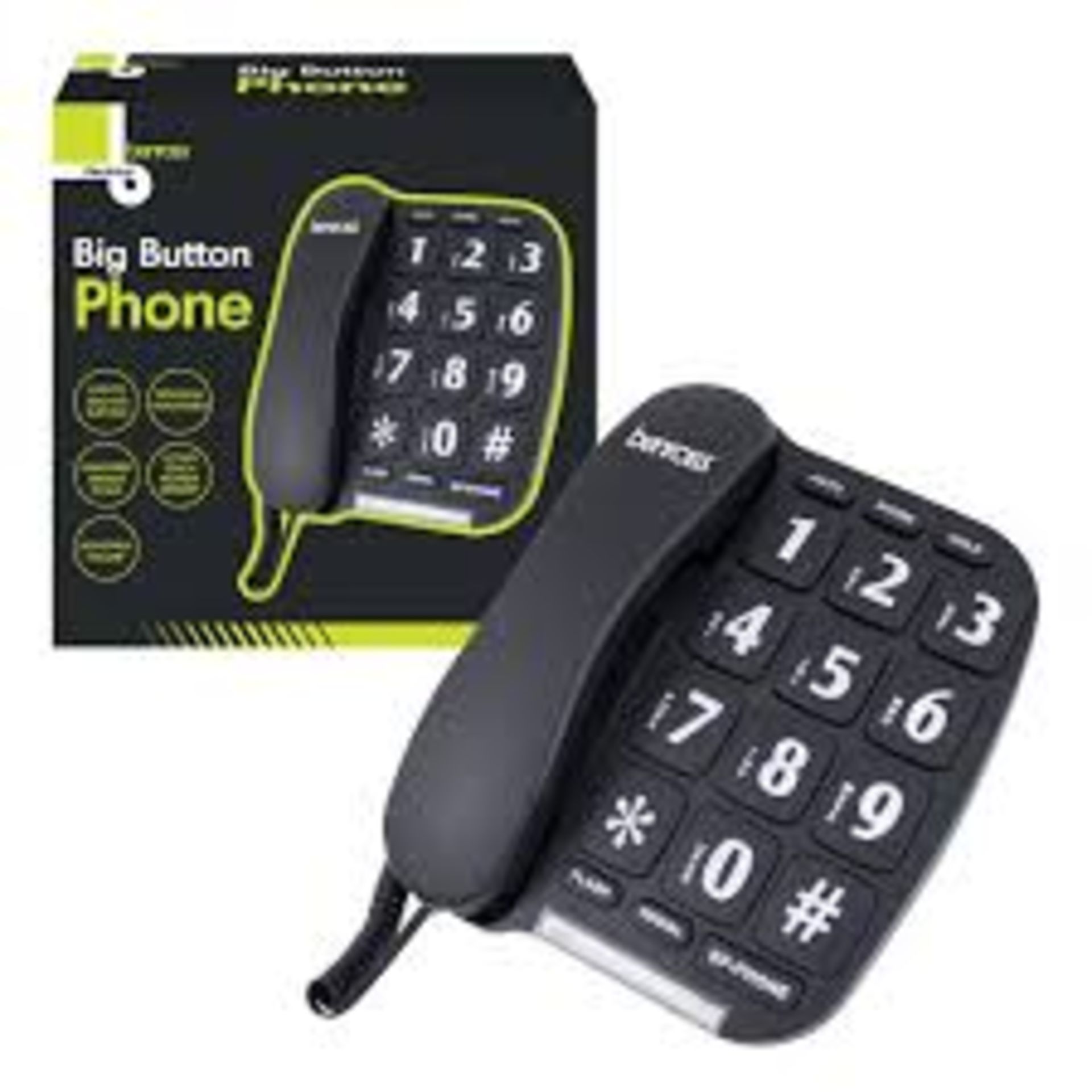 2 x Jumbo Big Button Telephone - Black. - R10BW