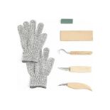 Wood Carving Whittling Kit for Beginners, Wooden Spoon Carving Set of 3 Tools, Polishing Stone and