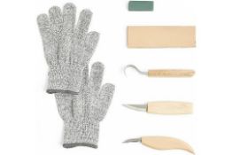 Wood Carving Whittling Kit for Beginners, Wooden Spoon Carving Set of 3 Tools, Polishing Stone and