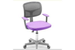 KIDS HEIGHT-ADJUSTABLE SWIVEL COMPUTER DESK CHAIR WITH LUMBAR SUPPORT-LIGHT PURPLE. - R14.5.