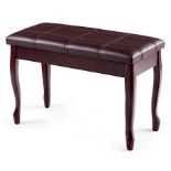 Leather Piano Bench with Storage Compartment and Wooden Legs - PW