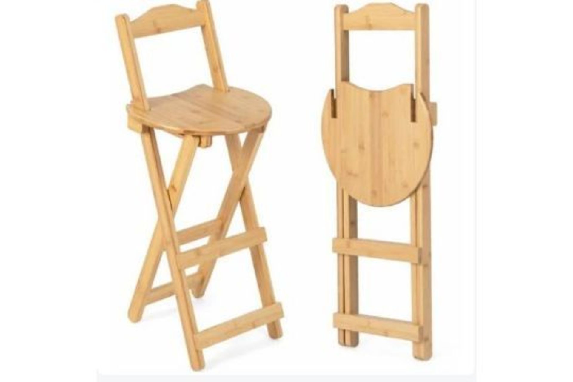 Set of 2 Folding Bar Stool Bamboo Kitchen Counter Height Stools with Backrest. - R14.2. Complete