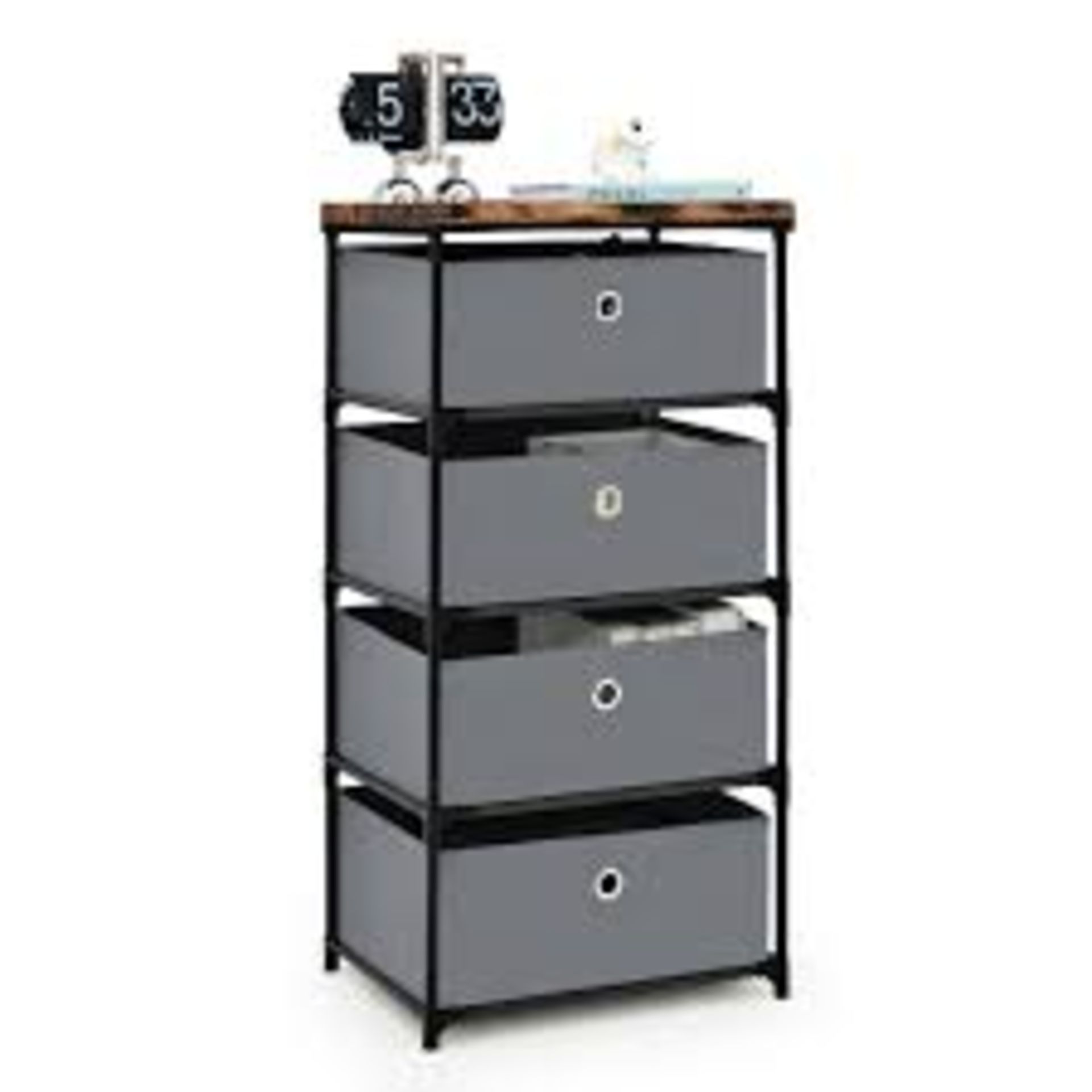 4-Tier Fabric Dresser with Drawers and Metal Frame-Grey - PW