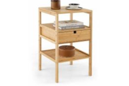 Bamboo Nightstand Bedside Table Modern Side Table Storage Cabinet w/Drawer. - R14.5.