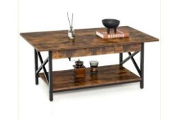 2 x 2-TIER INDUSTRIAL COFFEE TABLE FOR LIVING ROOM BEDROOM OFFICE-RUSTIC BROWN. - R14.5. Are you