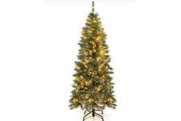 HINGED SLIM PENCIL XMAS TREE WITH 408/618 SNOWY BRANCH TIPS FOR HOME-150 CM. - R14.3