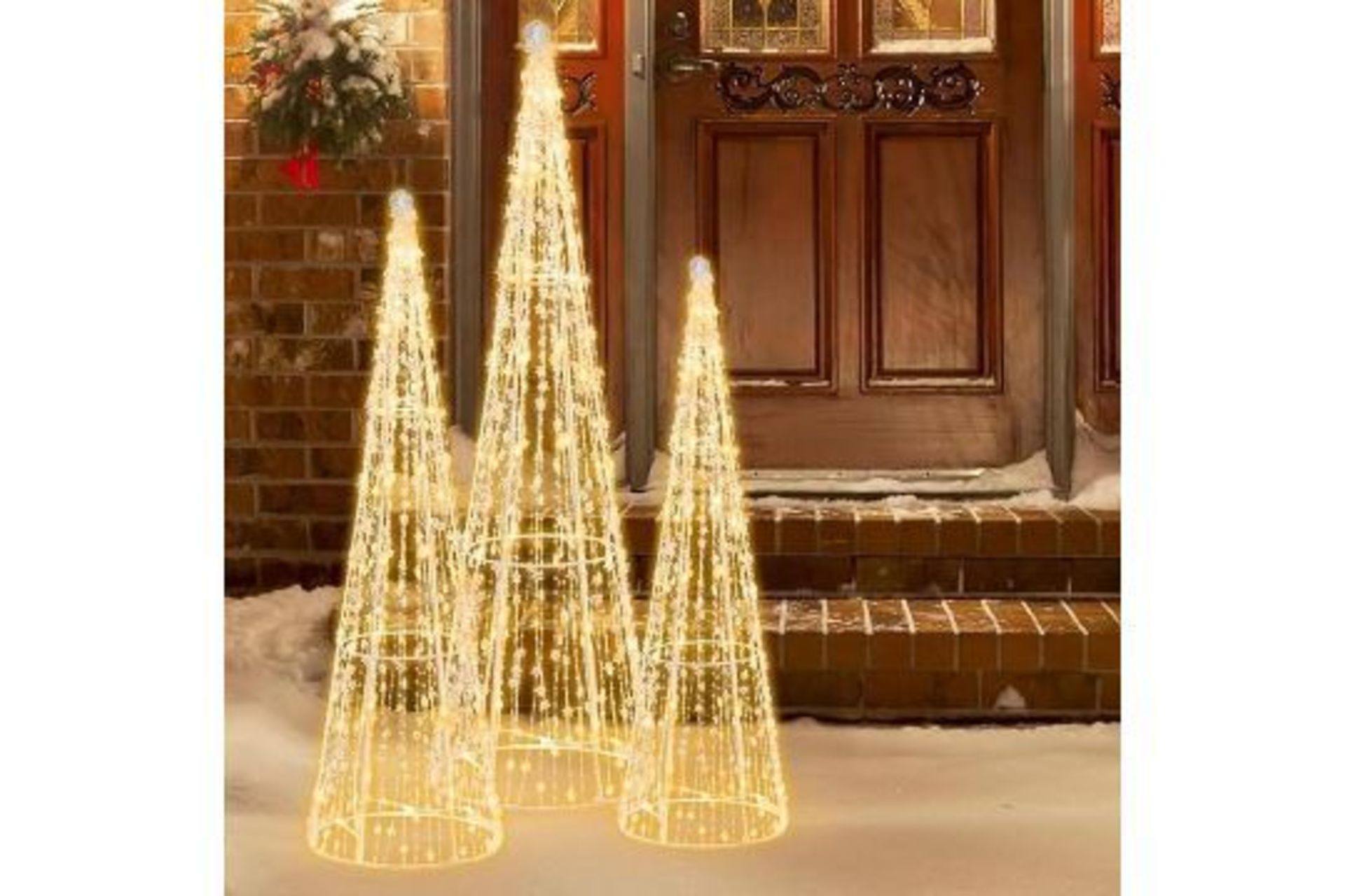 Multigot Set of 3 Lighted Christmas Trees, Festival Cone Xmas Trees with Star Strings, Pre-Lit