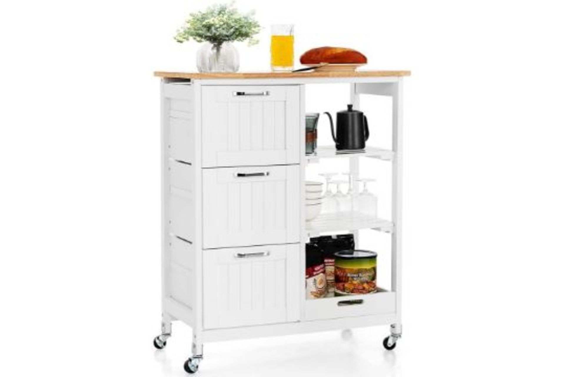 GiantexUK Kitchen Island Cart, 4-Tier Serving Cart with Drawers, Open Shelves, Pull-out Tray and