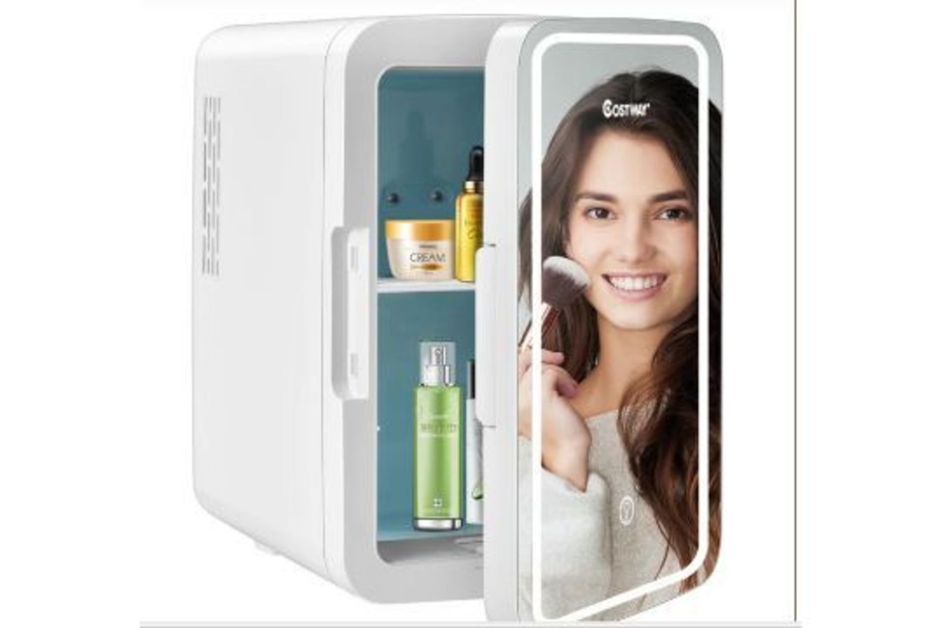 10 L PORTABLE AC/DC BEAUTY FRIDGE WITH LED MIRROR-WHITE. - R14.3. Combining cooler, warmer, mirror