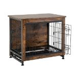 Luxury Wooden Dog Crate with Removable Tray, 2 Doors Puppy Wire Cage End Table, Lockable Pet