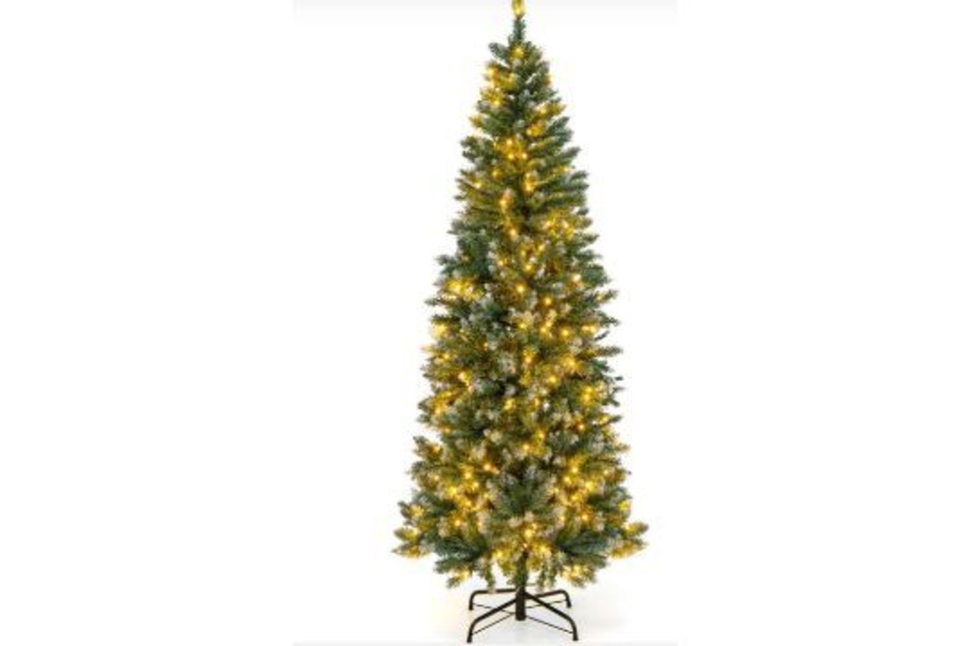 HINGED SLIM PENCIL XMAS TREE WITH 408/618 SNOWY BRANCH TIPS FOR HOME-180 CM. - R14.2.