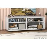 HOME TV STAND WITH 5 POSITIONS ADJUSTABLE SHELVES FOR TV UP TO 4 CUBBIES-WHITE . - R14.5. A great