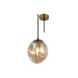 Antique Brass & Champagne Glass Melt Shade Vintage Oval Globe Pendant Light - 20cm Diameter -