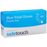 100 X BRAND NEW PACKS OF 100 SAFETOUCH BLUE VINYL GLOVES POWDER FREE SIZE XL BLUE EXP OCT 2026