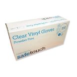 100 X BRAND NEW PACKS OF 100 SAFE TOUCH CLEAR VINYL GLOVES POWDER FREE SIZE XL EXP SEP 2025 R7.5