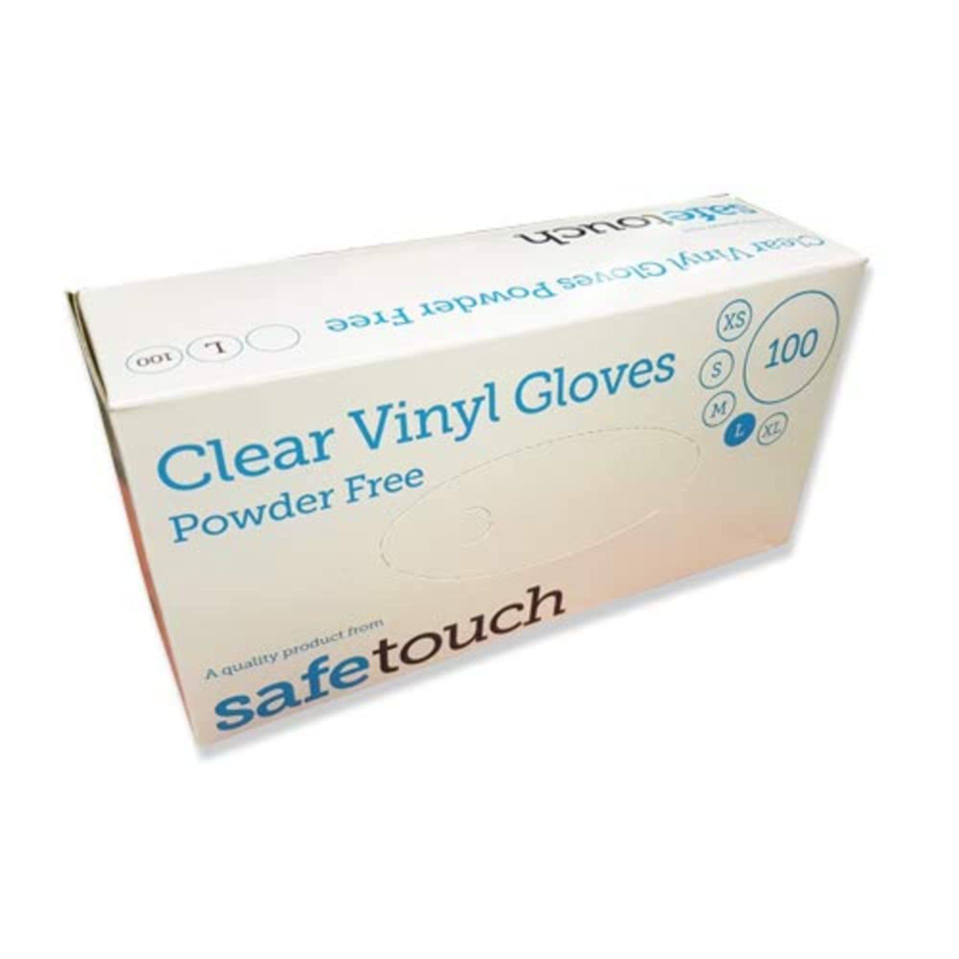 100 X BRAND NEW PACKS OF 100 SAFE TOUCH CLEAR VINYL GLOVES POWDER FREE SIZE XL EXP SEP 2025 R7.5