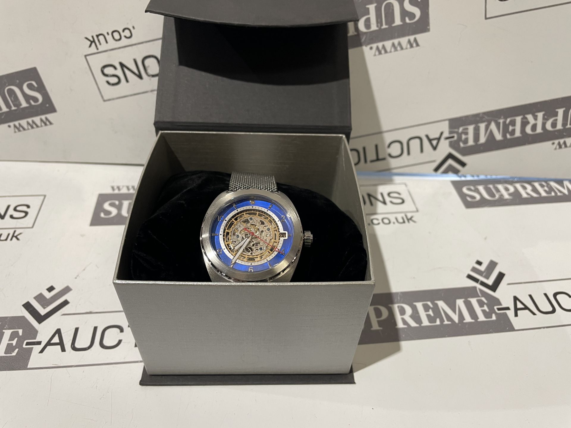 BRAND NEW BON MERCATO BLUE SKELETON WRIST WATCH S/R