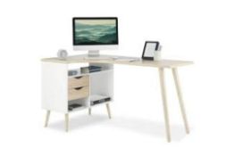 Computer Desk | Home Office Desk with Shelves | White & Oak Effect | Luxury (ER51) Computer Desk |
