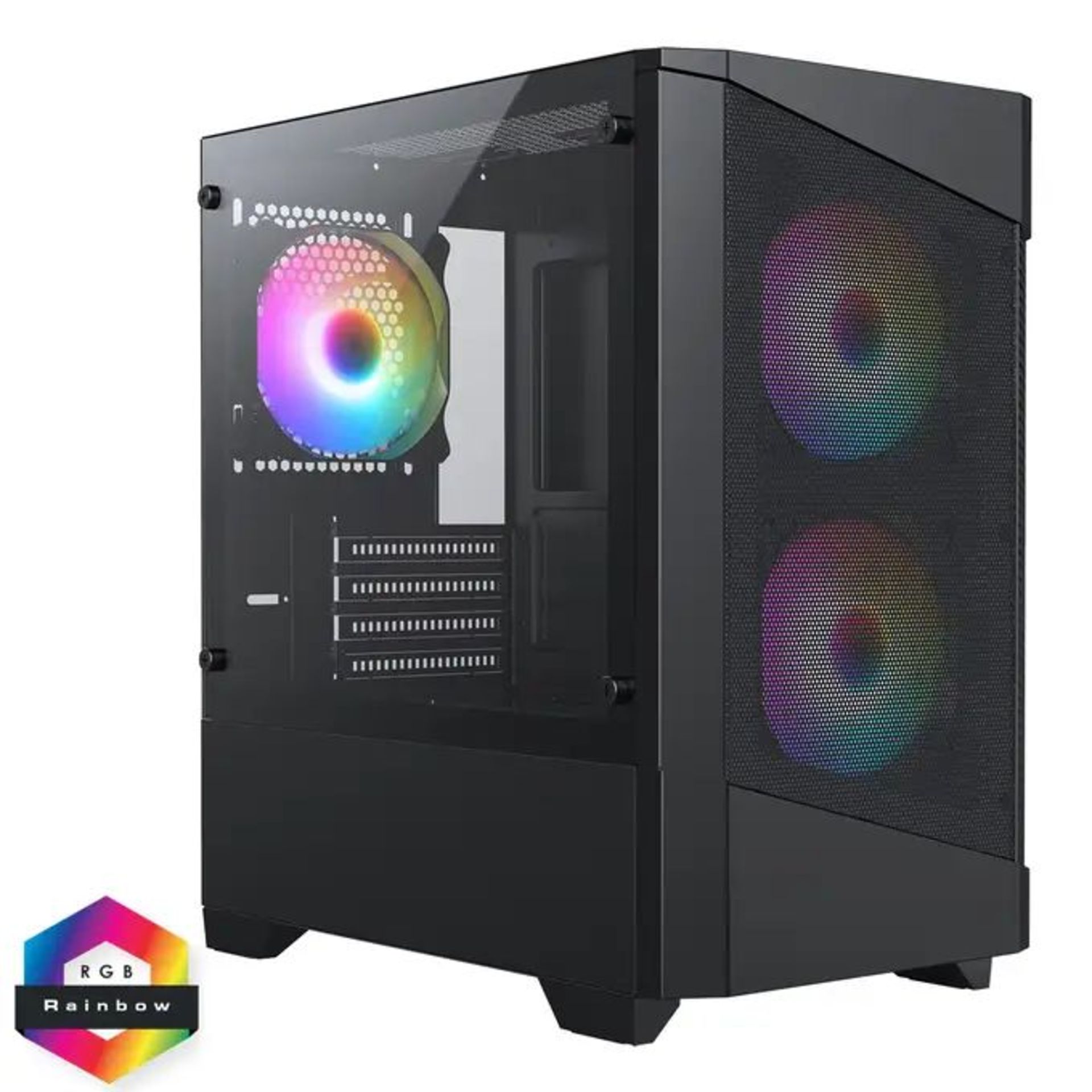CiT Level 1 Black Micro-ATX Mesh PC Gaming Case with 3 x 120mm RGB Rainbow Fans Included With