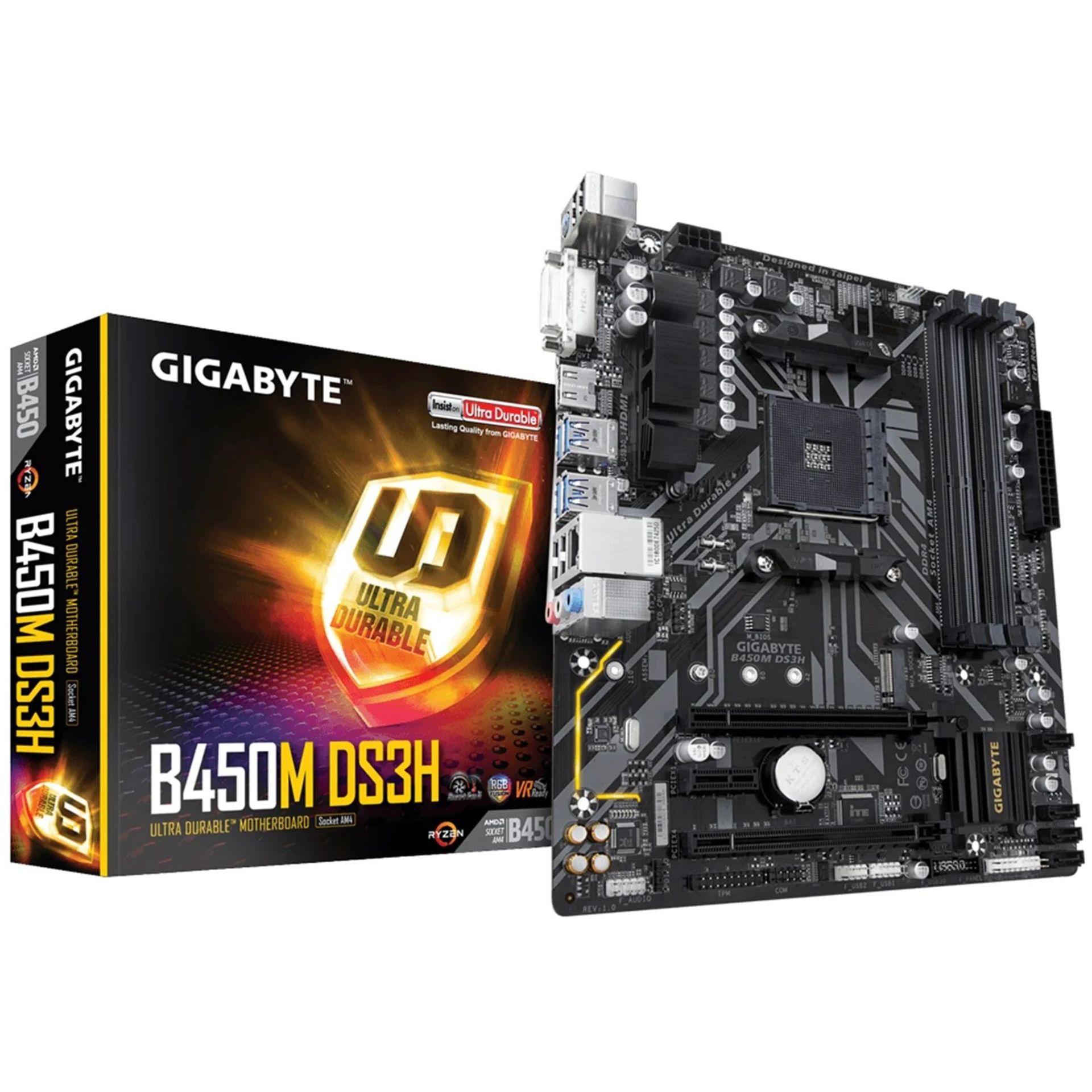 Gigabyte B450M DS3H AMD Socket AM4 Micro ATX DVI-D/HDMI DDR4 USB 3.1 Motherboard. - P7.