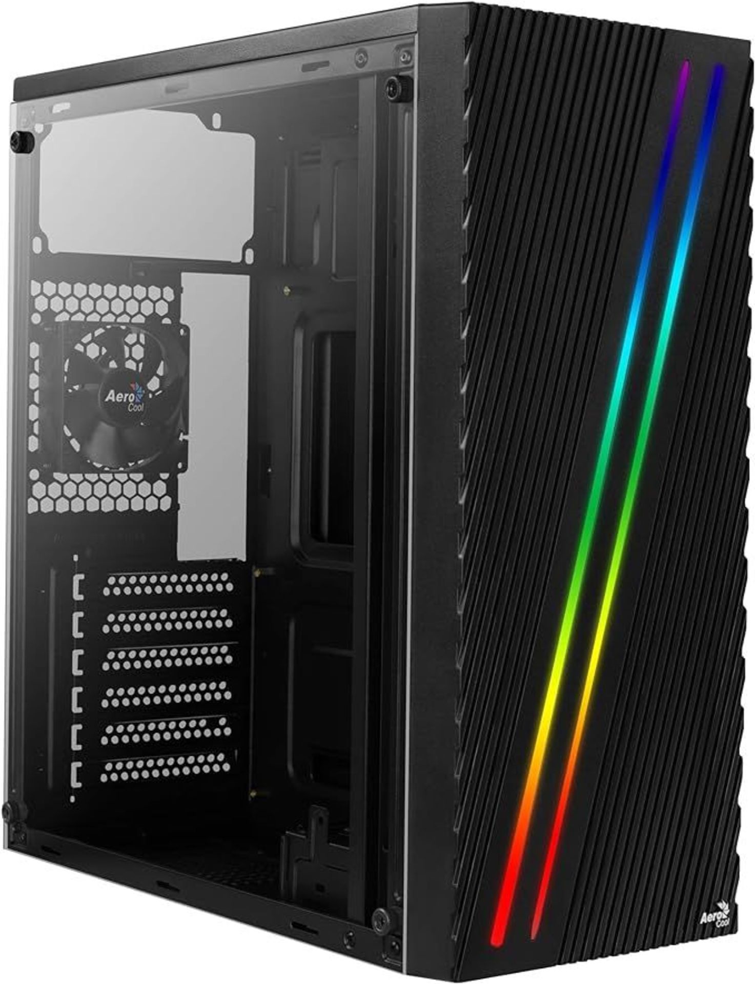 Aerocool Streak PC Gaming Case, Mid-Tower, ATX, RGB, 18 Lighting modes, Full Window, Ideal for First