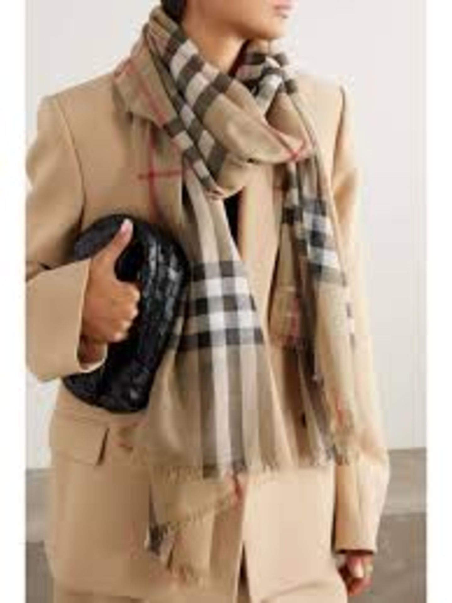 (No Vat) Burberry Fringed checked wool and silk-blend scarf. - Image 2 of 4