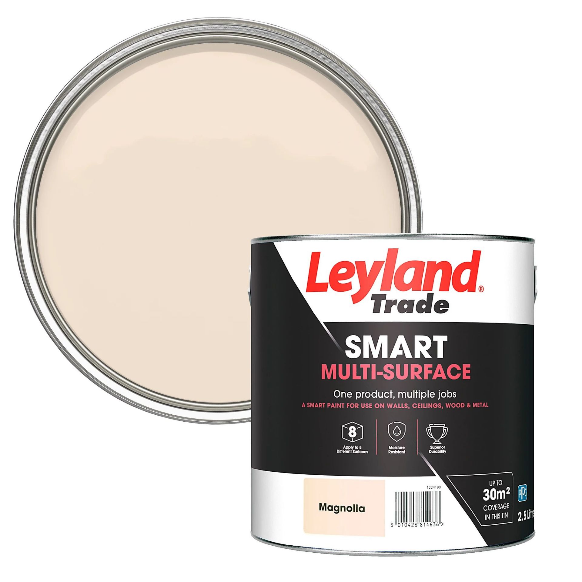 8 X BRAND NEW LEYLAND TRADE SMART MULTISURFACE MAGNOLIA PAINT 2.5L S1-13