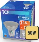 TRADE PALLET TO CONTAIN 2100x BRAND NEW TCP LED 250 Lumen Non-Dimmable GU10 Bulbs 2700k (