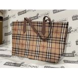 (NO VAT) BURBERRY LEATHER CHECK AND POINK HANDLE TOTE BAG RRP £3200