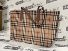 (NO VAT) BURBERRY LEATHER CHECK AND POINK HANDLE TOTE BAG RRP £3200