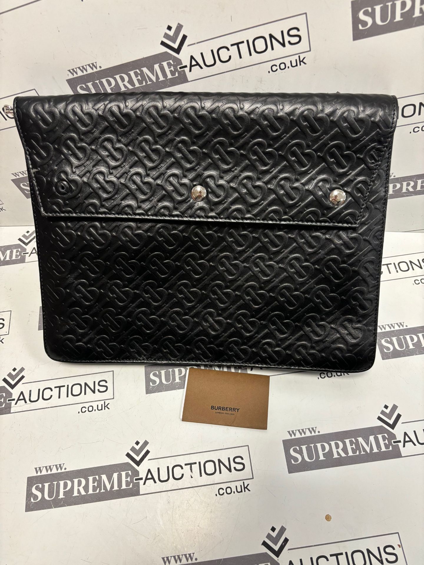 (No Vat) Burberry Envelope clutch, TB embossed leather, Black colour approx 27x35cm. - Bild 6 aus 7