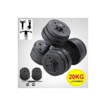 5 x SETS OF 2 - 20KG ADJUSTABLE WEIGHT DUMBBELL SETS. EACH SET INCLUDES: 4 X 3KG WEIGHTS, 2 X 2.