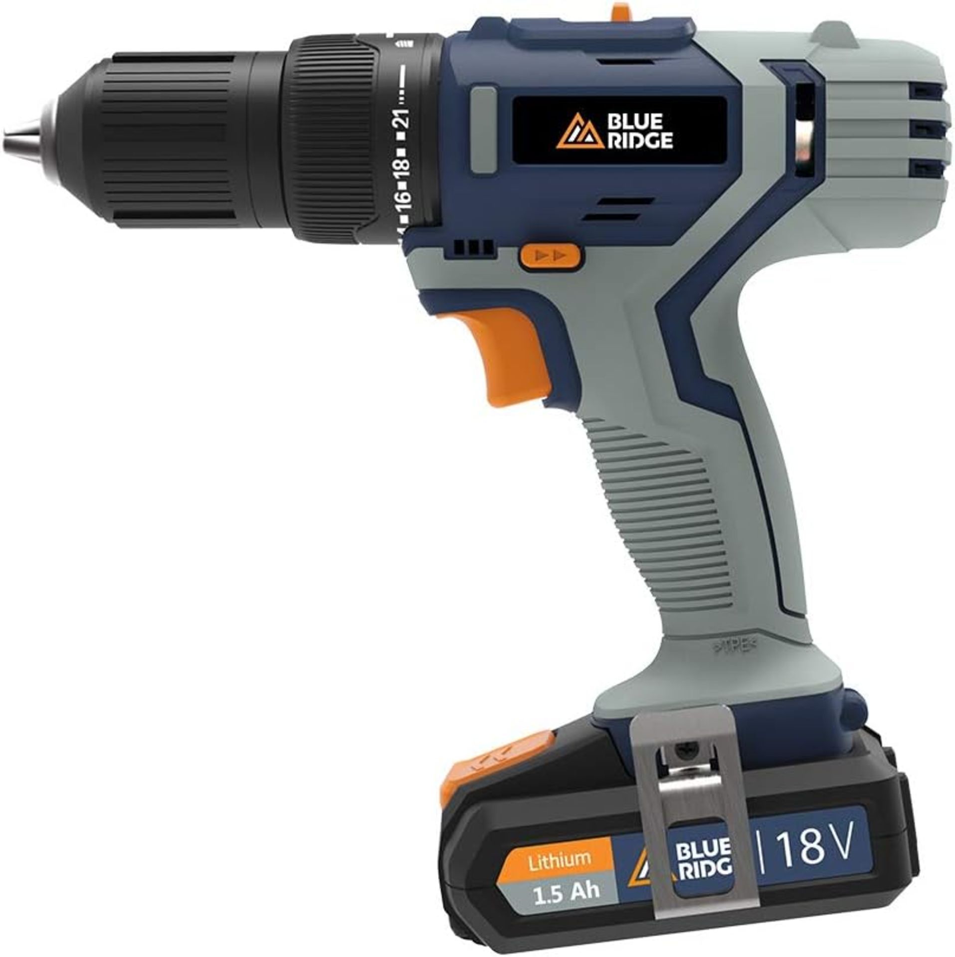 NEW & BOXED BLUE RIDGE 18V Cordless Hammer Drill with 2 x 1.5 Ah Li-ion Batteries & 43 Piece - Bild 2 aus 4