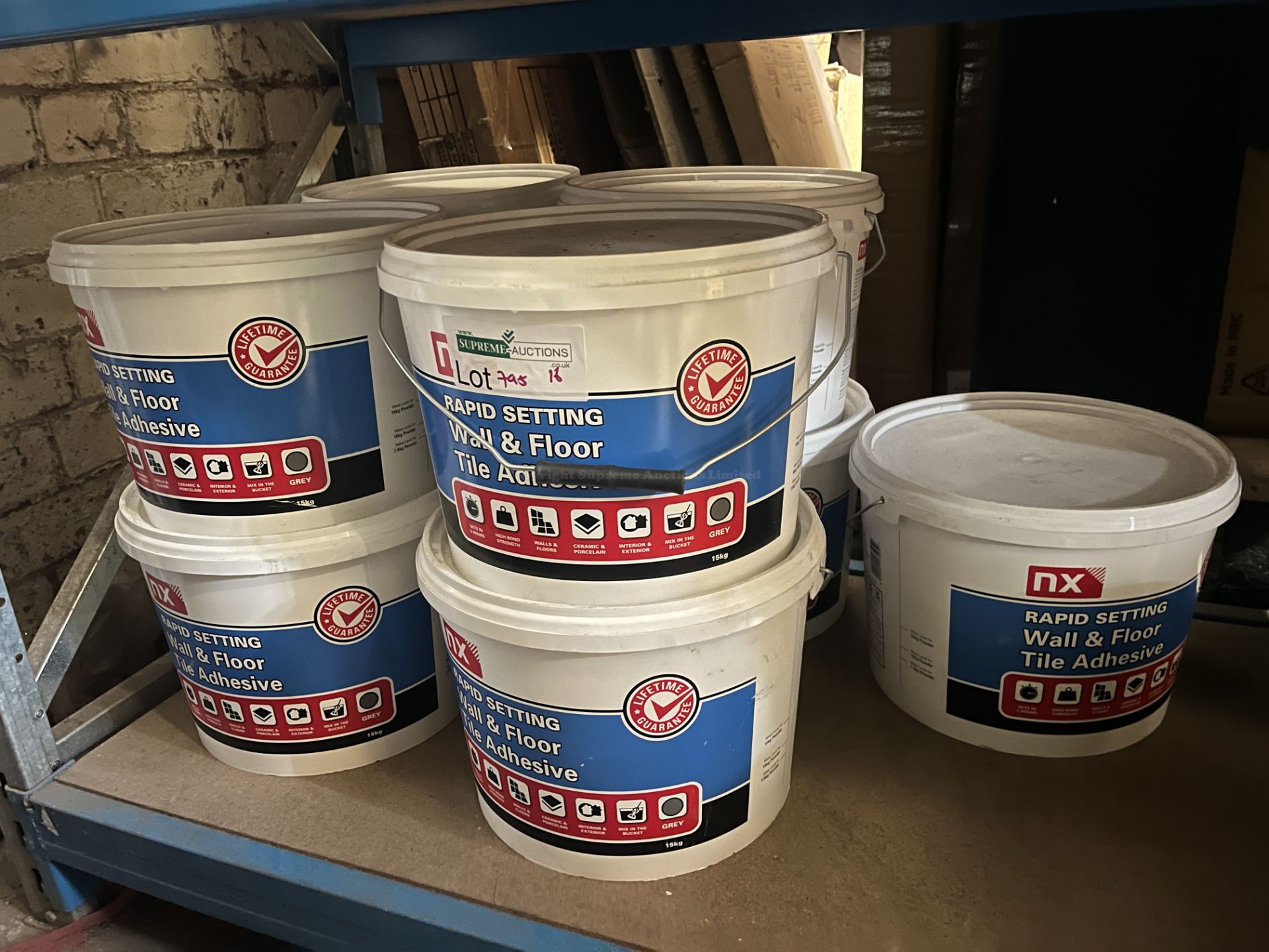 9 X BRAND NEW 15KG TUBS OF NX RAPID SETTING WALL AND FLOOR TILE ADHESIVE S1-10