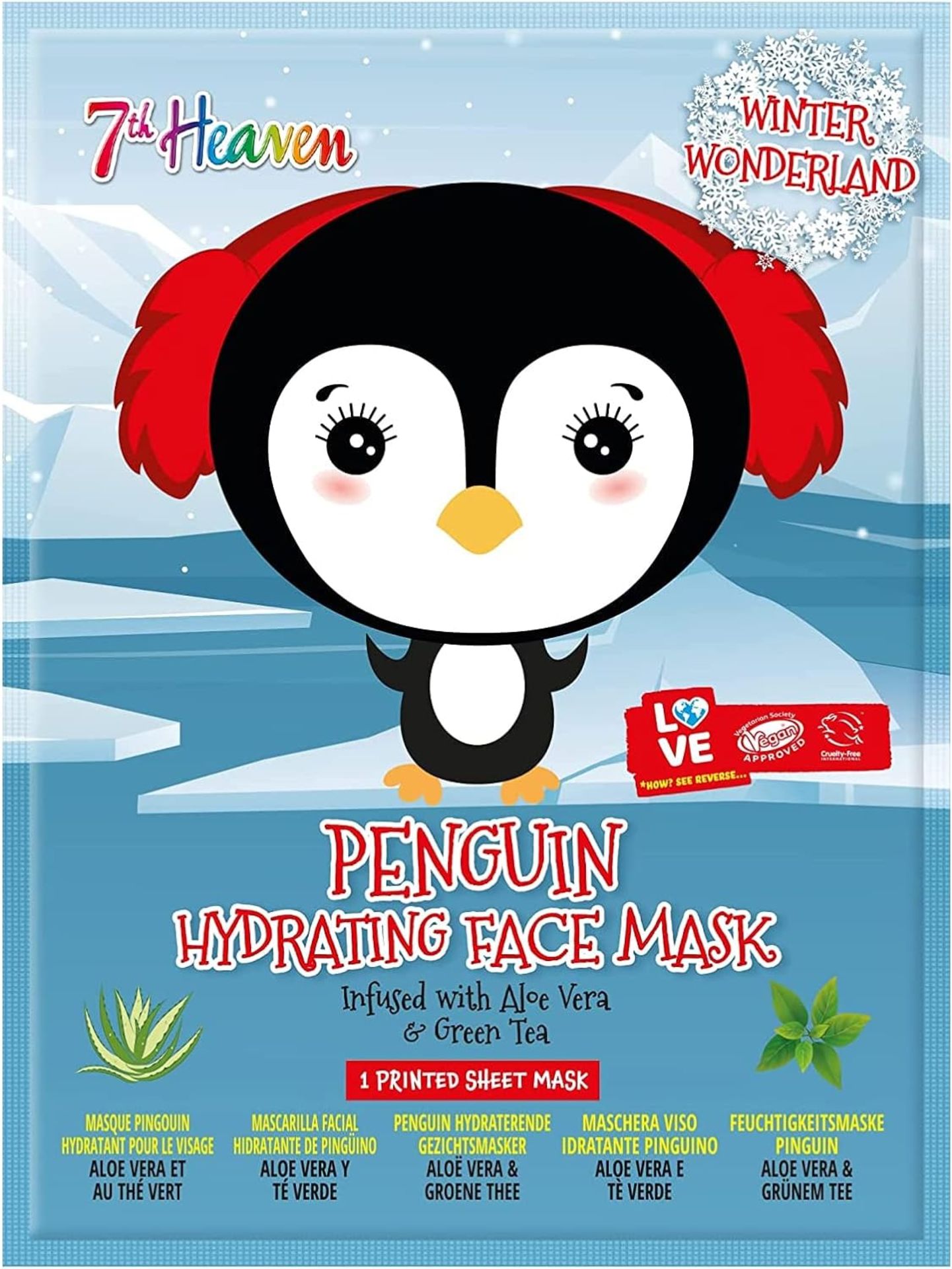 276 x BRAND NEW 7TH HEAVEN WINTER WONDERLAND PENGUIN HYDRATING FACE MASKS INFUSED WITH ALOE VERA AND