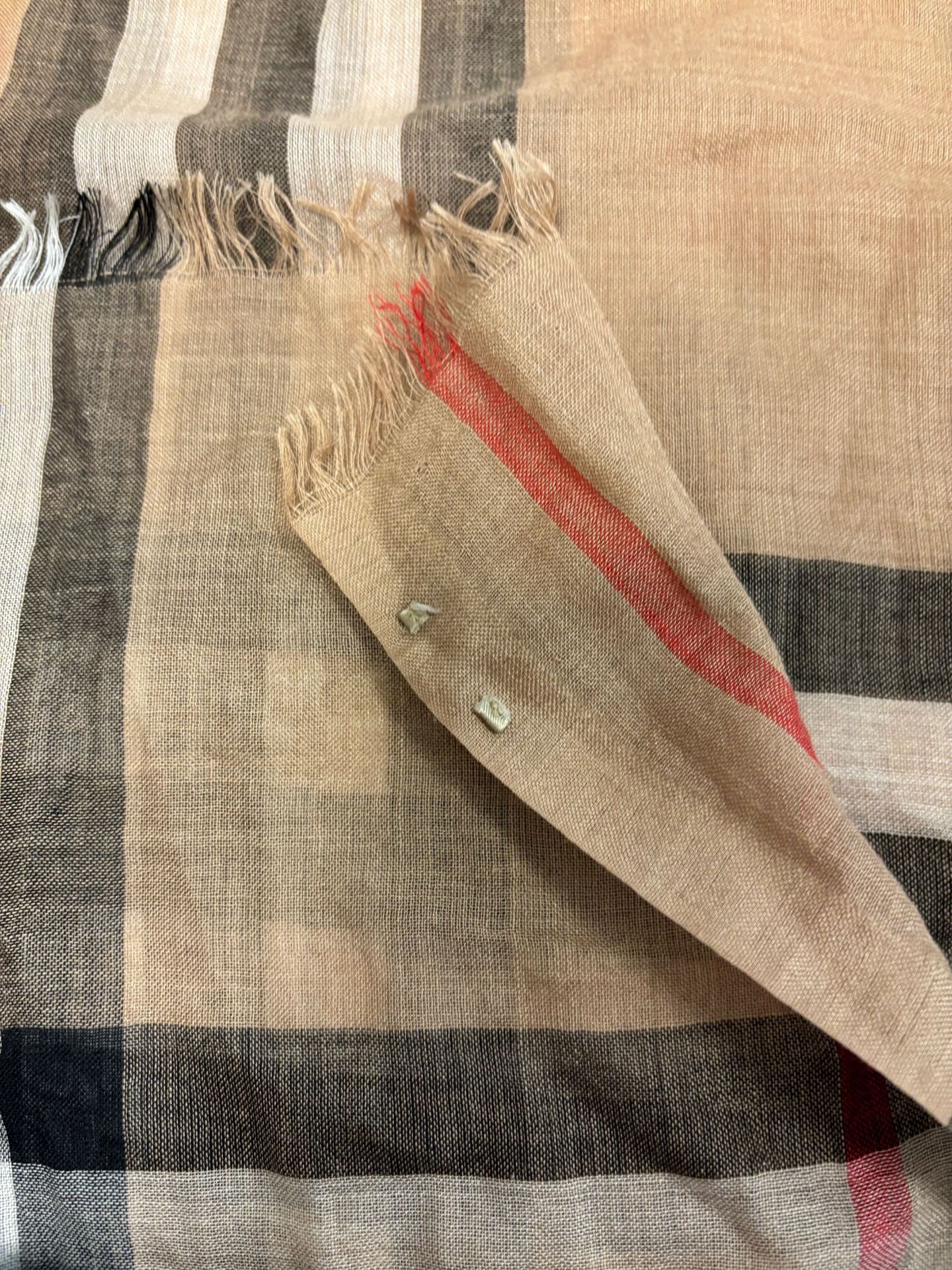 (No Vat) Burberry Fringed checked wool and silk-blend scarf. - Image 4 of 4