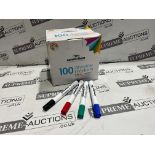 4 X BRAND NEW 100 PIECE PACKS OF ASSORTED BULLET TIP DRY WIPE MARKER PENS R1.12