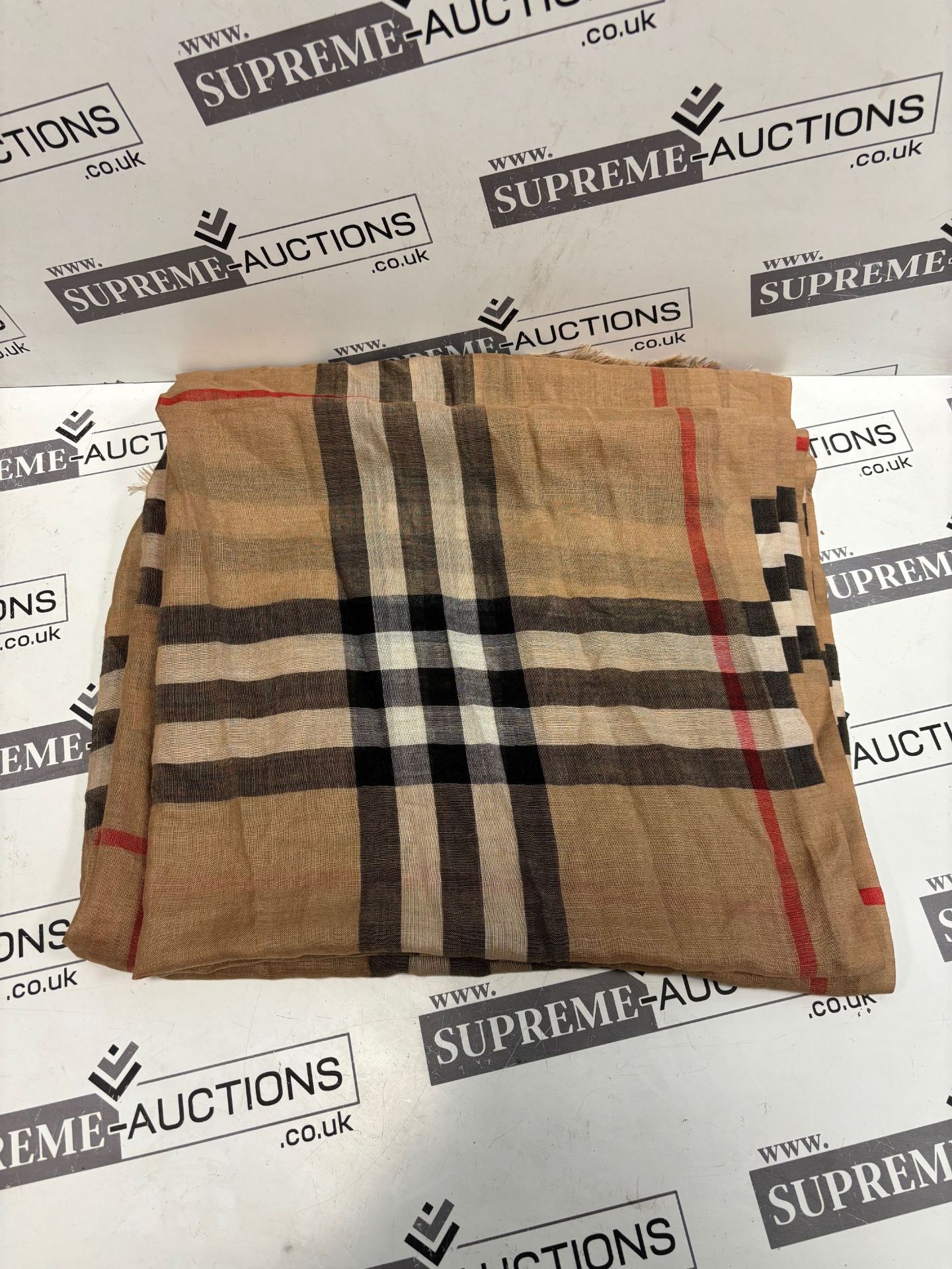 (No Vat) Burberry Fringed checked wool and silk-blend scarf. - Image 3 of 4