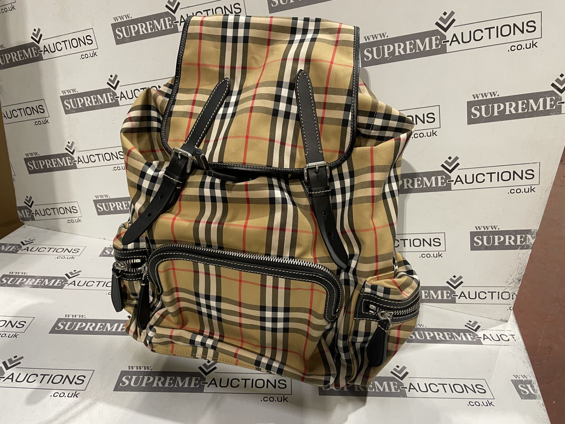 (NO VAT) BURBERRY LONDON VINTAGE CHECK BEIGE RUCKSACK BACK PACK ICONIC BAG RRP £900