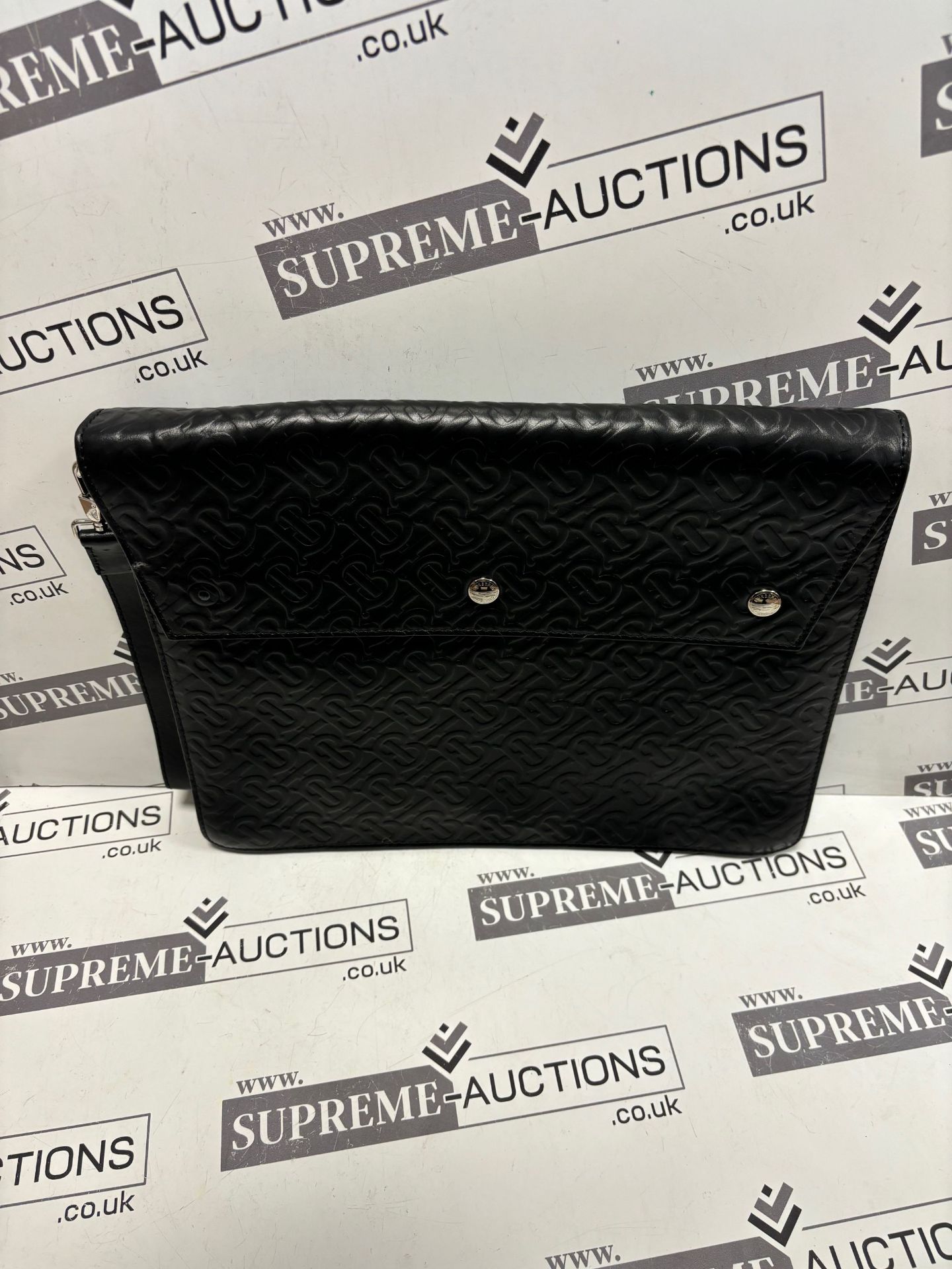 (No Vat) Burberry Envelope clutch, TB embossed leather, Black colour approx 27x35cm. - Bild 2 aus 7
