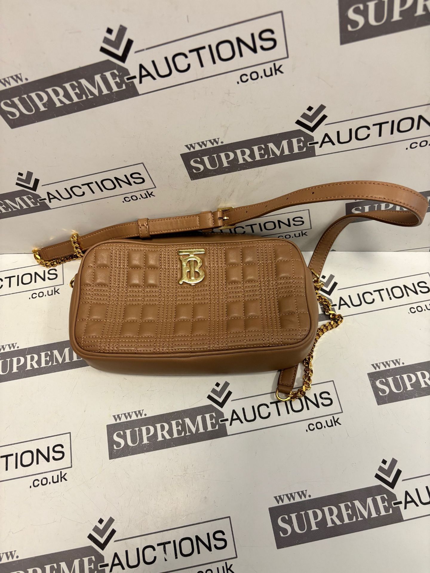 (No Vat) Burberry tb soft crossbody bag camel with Gold. Approx 23x12cm. - Image 3 of 7