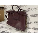 (NO VAT) BURBERRY PURPLE LEATHER AND HOUSE CHECK CANVAS SMALL BANNER TOTE BAG RRP £900