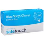 100 X BRAND NEW PACKS OF 100 SAFETOUCH BLUE VINYL GLOVES POWDER FREE SIZE XL BLUE EXP OCT 2026