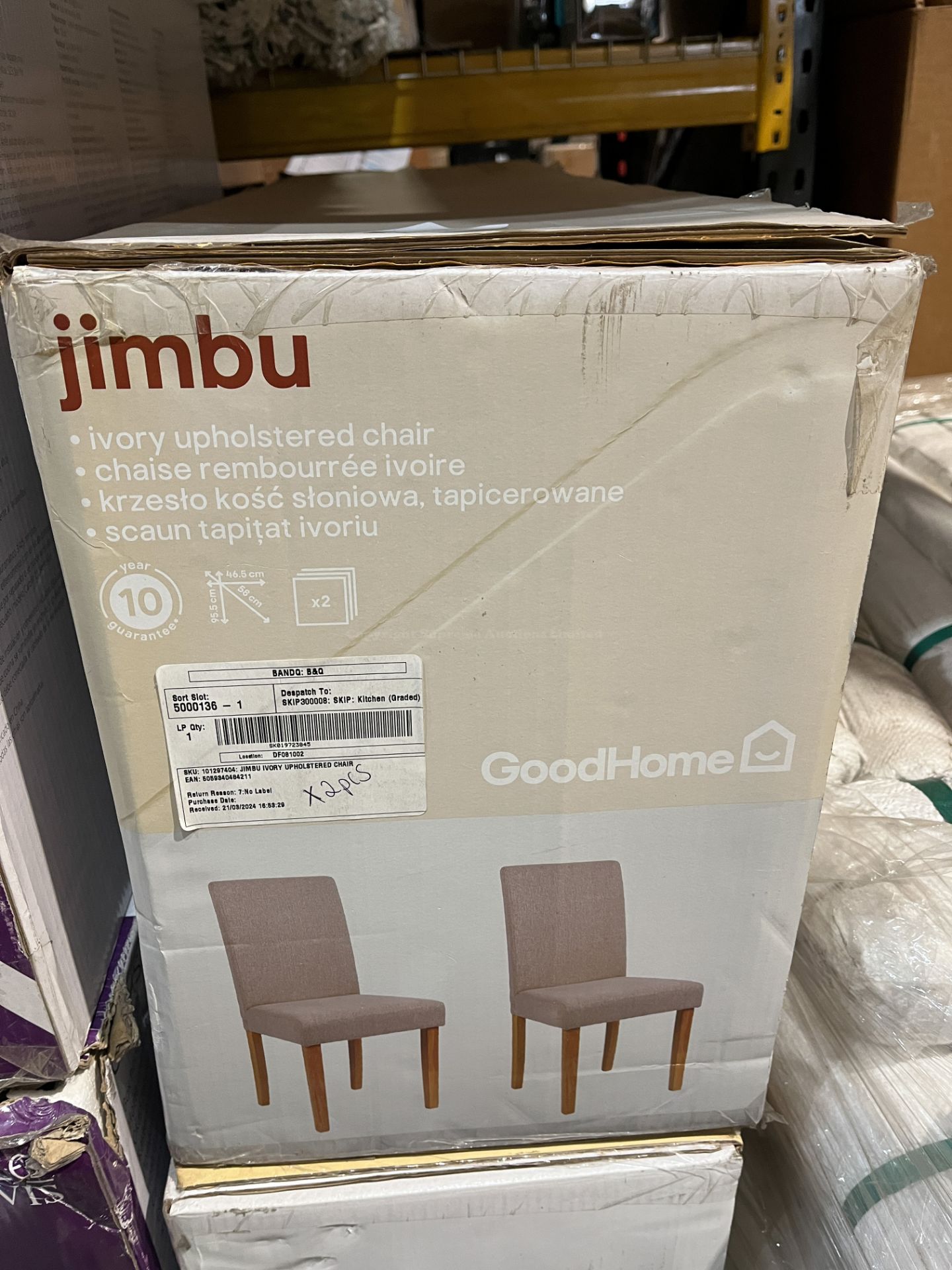 2 X BRAND NEW KIMNU IVORY UPHOLSTERED CHAIRS R10-1