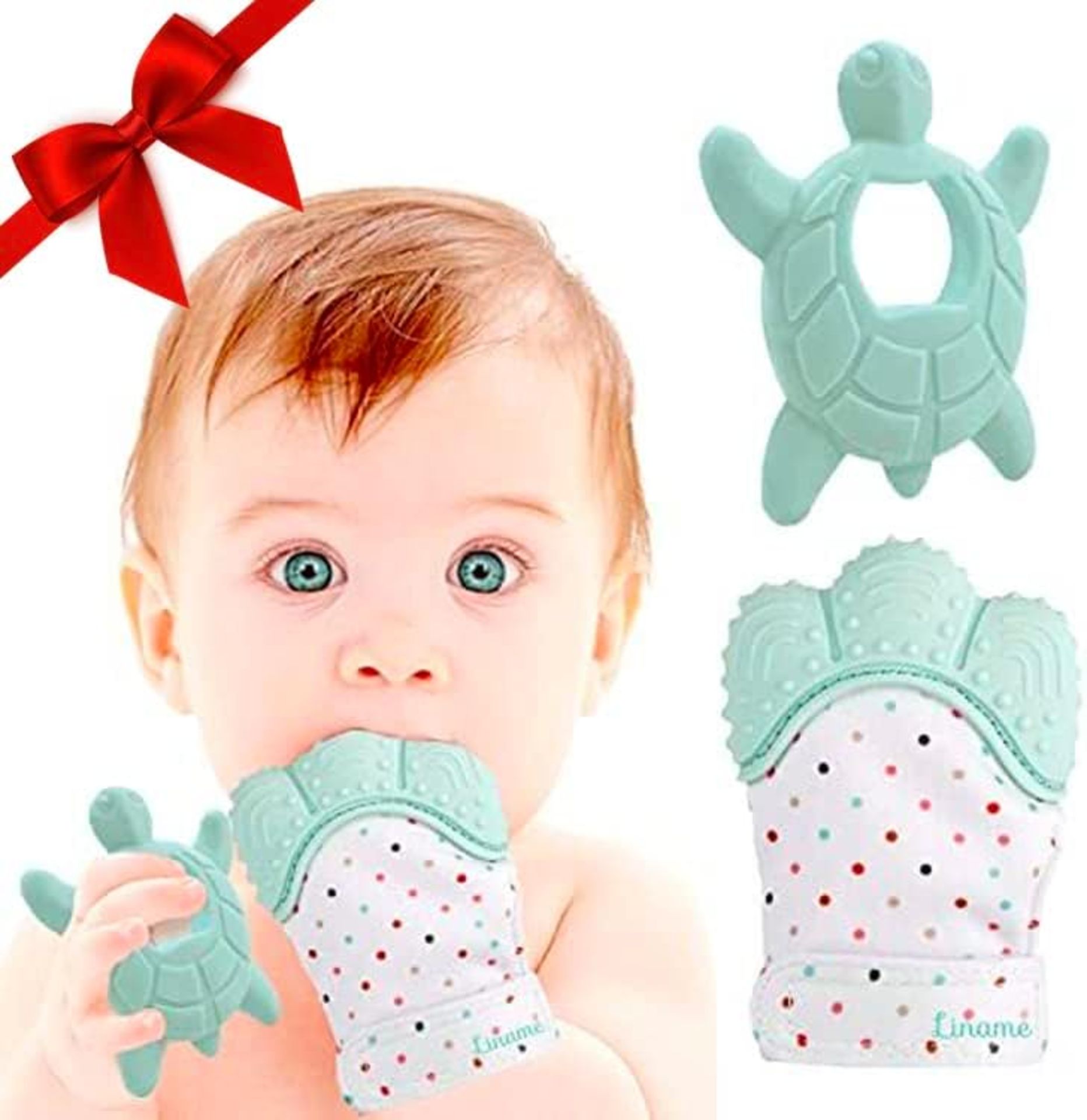 50 X BRAND NEW LINAME MINT PREMIUM TEETHING KITS INCLUDING TEETHING TOY AND TEETHING MITTEN R10-4