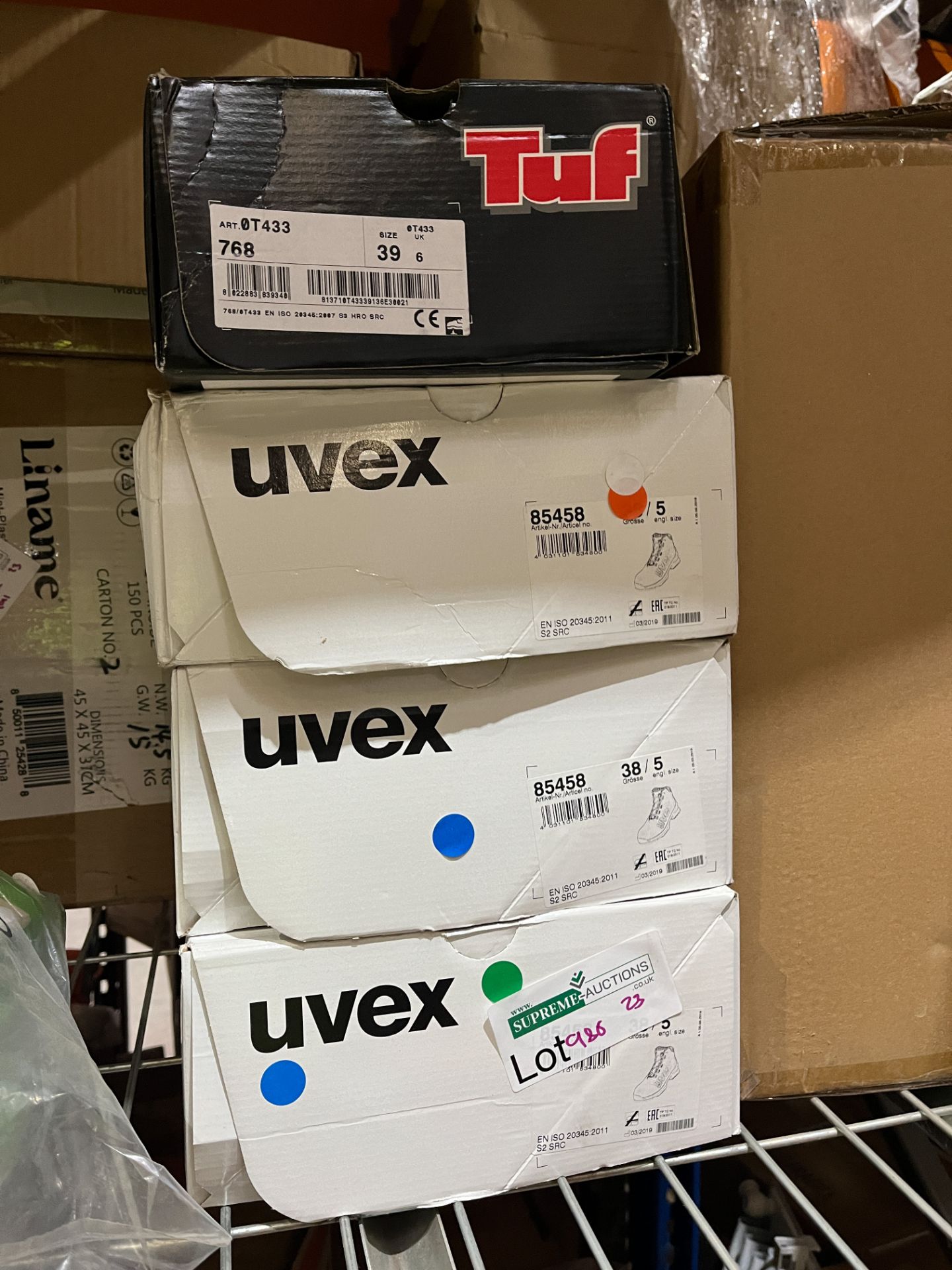 4 X BRAND NEW PAIRS OF PROFESSIONAL WORK BOOTS INCLUDING UVEX AND TUF IN VARIOUS SIZES R10-4