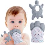 50 X BRAND NEW LINAME PREMIUM TEETHING SETS INCLUDING TEETHING TOY AND TEETHING MITTEN GREY 516-8