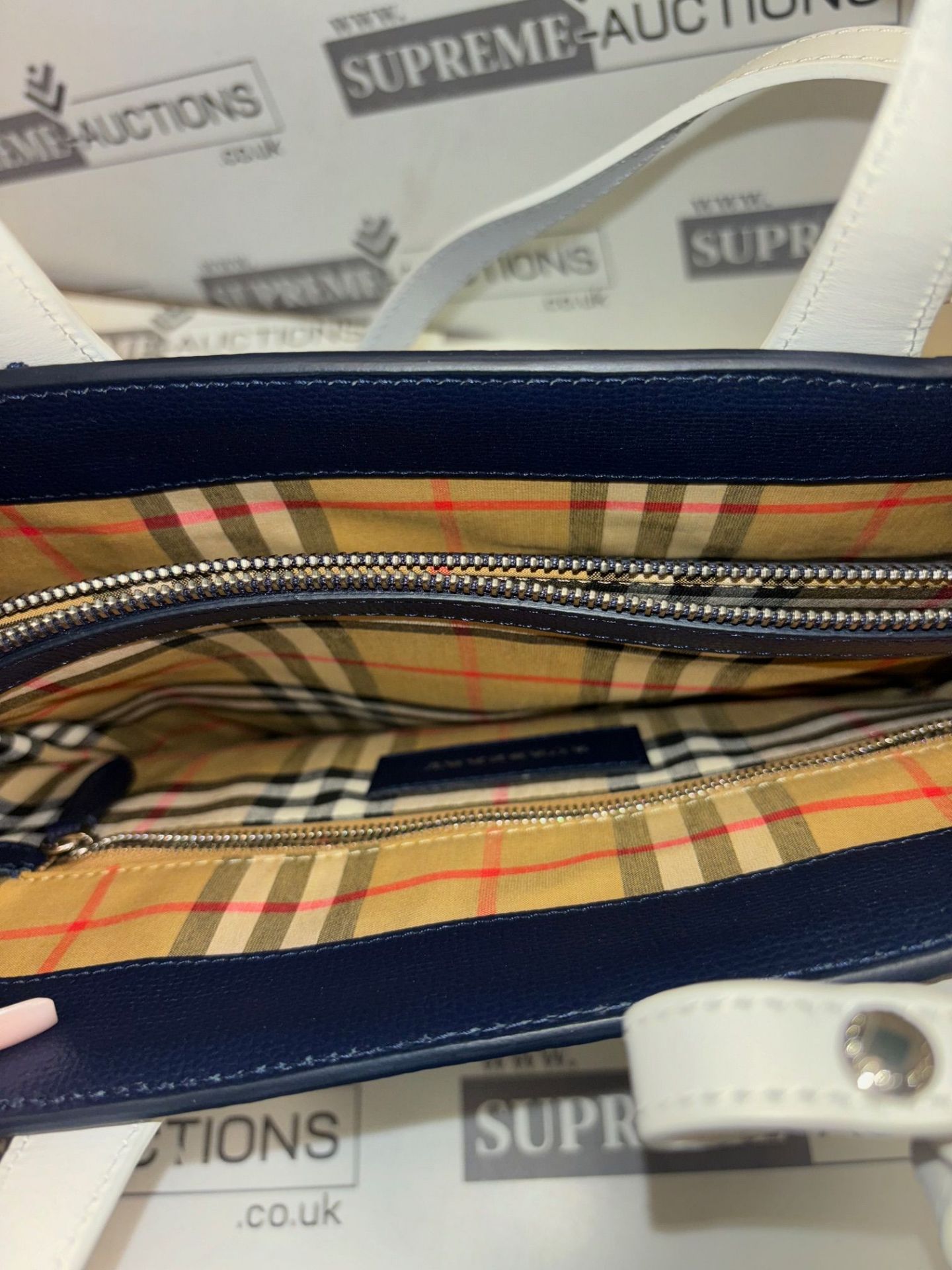 Genuine Burberry Navy Tote with White detail. Strap included. RRP £1,484.00. - Image 8 of 8